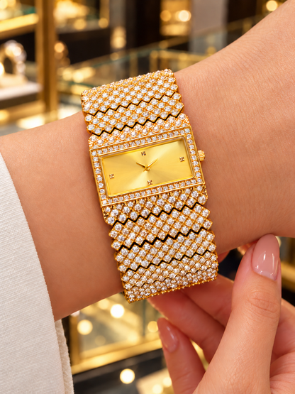 WatchBaba Golden Royale – Luxury Gold Diamond Bracelet Watch for Women