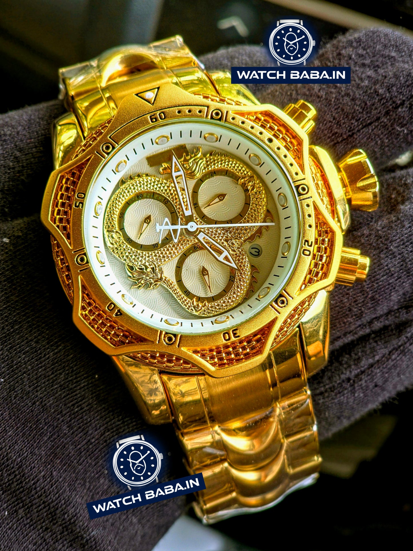 Dragon Golden White Dial Chronograph Men's Watch