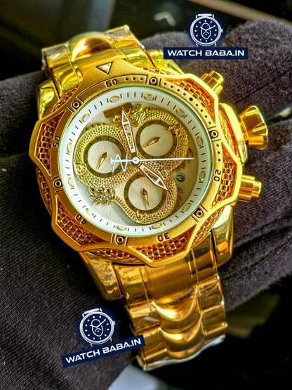 Dragon Golden White Dial Chronograph Men's Watch