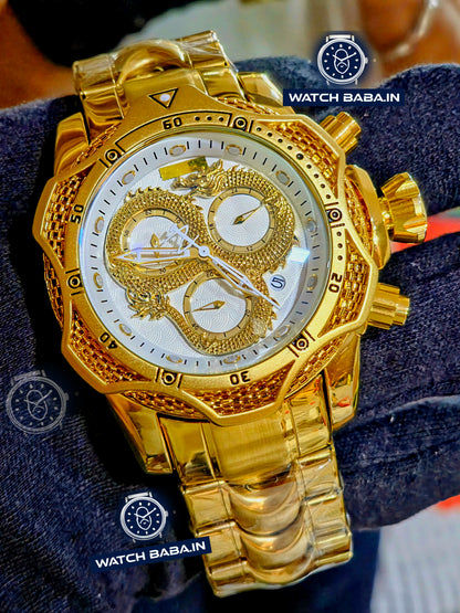 Dragon Golden White Dial Chronograph Men's Watch